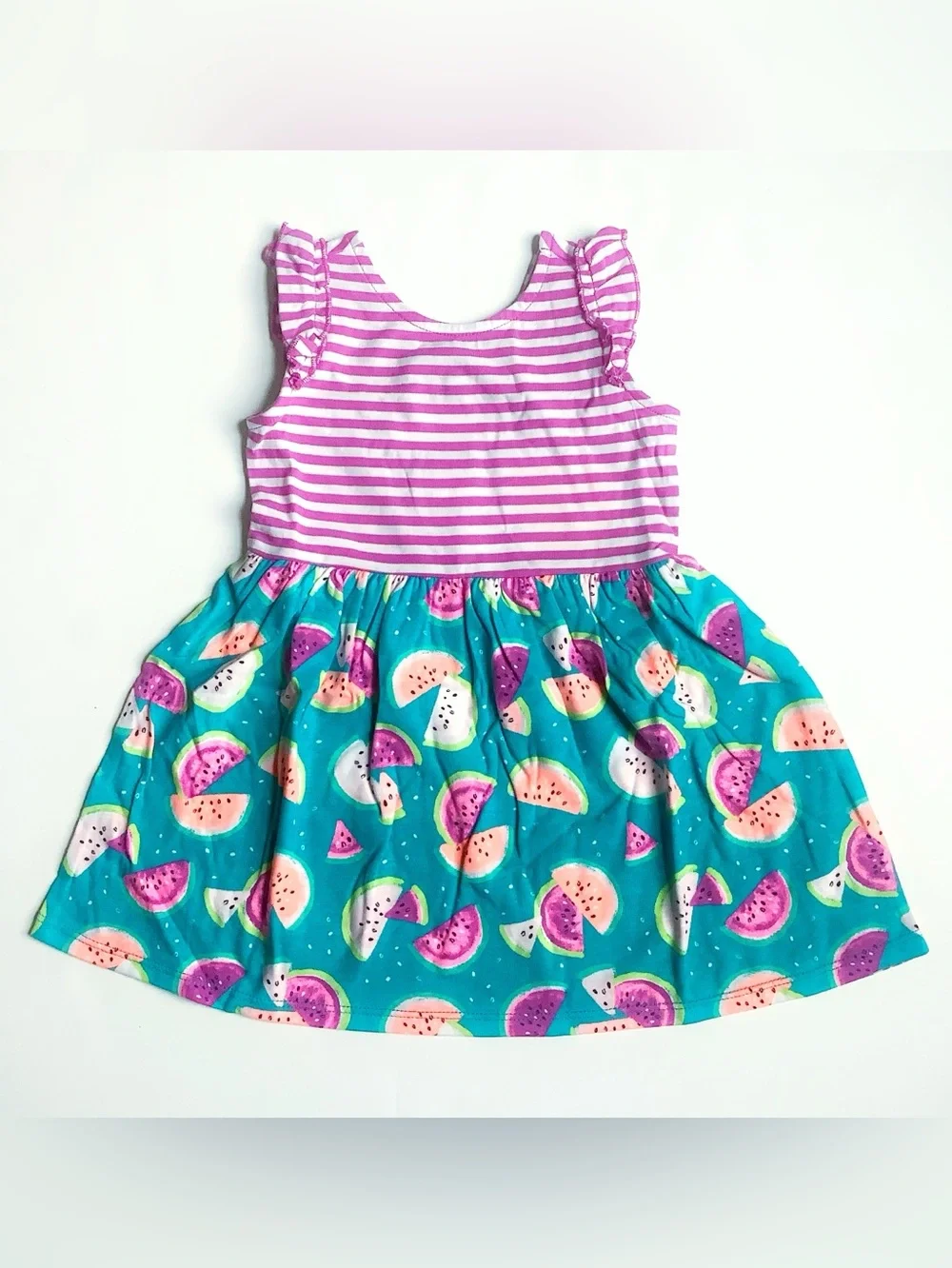 Gymboree Pink Striped Top & Teal Watermelon Print Dress